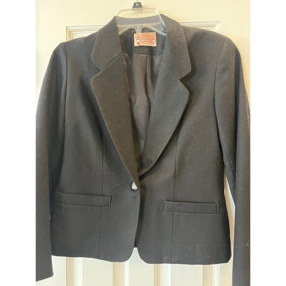 VTG Pendleton 100% Virgin Wool Black Blazer Jacket Women Petite Business Twee - Picture 7 of 8